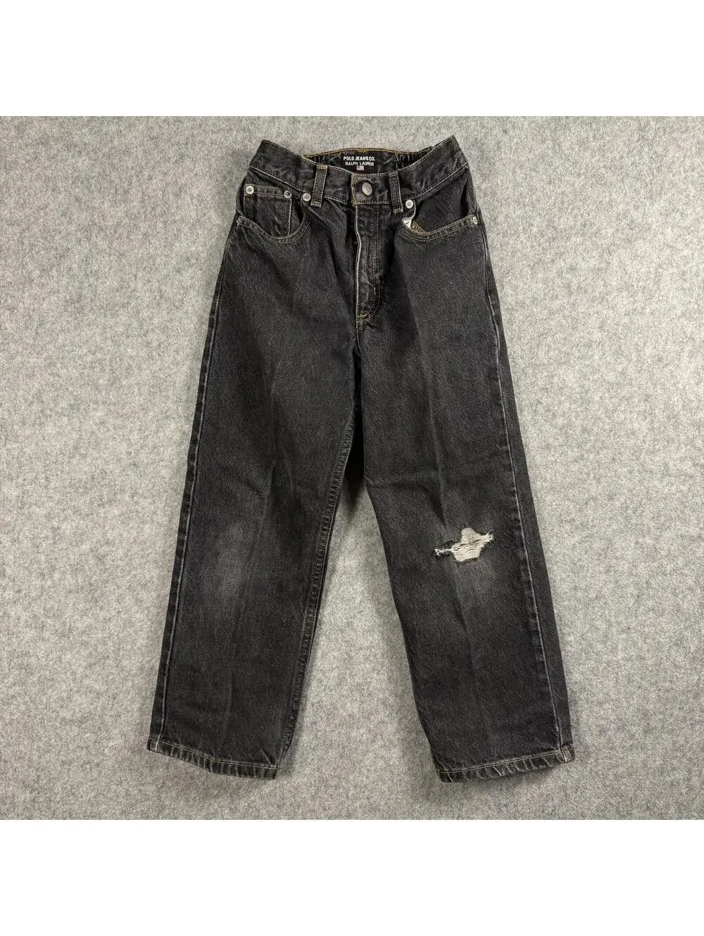 Polo Ralph Lauren Black Denim Jeans Distressed Straight Leg 7